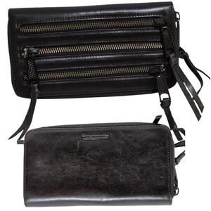 Rebecca Minkoff Black Leather Three Zipper‎ Zip Around 7.5" Clutch Wallet